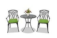 Centurion Supports Oshwa, lussuoso tavolo da giardino e patio e 2 grandi sedie con braccioli in alluminio pressofuso, nero con cuscini verdi