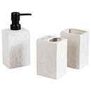 Nestasia Ceramic Bathroom Accessories Set of 3, 1 Soap Dispenser, 1 Segmented Toothbrush Holder & 1 Tumbler, Pebble Stone Matte Textured, White