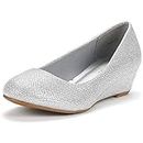 Dream Pairs Women's Debbie Silver Glitter Mid Wedge Heel Pump Shoes Size 8.5 M US