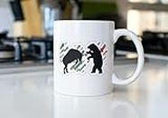 Stock Market Bear & Bull Fight Customized HD Printed Glossy Ceramic Coffee Mug (Set of 1)