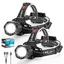2Packs Extra Bright Led HeadLamp-s Rechargeable for Adult Comfortable Hand Free: 90000 Super High-Lumen Usb Headlight Camping Essential:Flash-Light with Motion Sensor&Zoom&90°Adjustable Bday Present