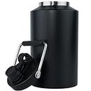 Kerilyn Insulated Jug with Handle, One Gallon, 128oz Stainless Steel, Large Double Vacuum Water Bottle for Hot & Cold Drinks, Wide Mouth, Sweat Proof, Great for Travel, Hiking & Camping, Black