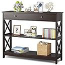 KOTEK Console Table with Drawer and Storage Shelves, Narrow Sofa Table for Living Room, Easy Assembly, 3-Tier Entryway Table with Storage for Hallway (Espresso)