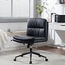 Wide Office Chair Armless Desk Chair Task Vanity Chair Swivel Home Office Desk Chair 120°Rocking Mid Back Ergonomic Computer Chair for Make Up (Normal Base, Black)