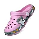 XPKWS Kids Clogs Boys Girls Garden Shoes Unisex-Child Cartoon Slide Sandals with Pivoting Heel Straps, Light Pink-cat, 12 Little Kid