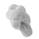 GaraTia Womens Fuzzy Fur Slippers Cross Band Plush Fluffy House Slippers Open Toe Home Ladies Slippers Grey 9 10.5