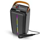 Blaupunkt Atomik PS30 Pro Wireless Bluetooth 30W Outdoor Party Speaker I Dual Passive RadiatorI 3000mAh Battery I Dynamic RGB Lights I Karaoke with Wired Mic I EQ Button I Flexible Carrying Strap
