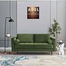 The Cozy Couch - Adel2024 Love seat Two Seater Sofa Couch with 2nos. Bolster, Upholstery Velvet, Color- Grass Green.