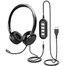 JabNecter USB Headset with Microphone for PC Laptop, 3.5mm Headphone with Microphone Noise Canceling&Volume Control, Computer Headset with Mute&Sidetone for VoIP Skype MS Teams Online Conference Class