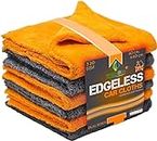 Towelogy® 520gsm Professional Microfibre Edgeless Car Cloths QUICK DRY for Auto/Moto Detailing Polishing Washing STREAK FREE & LINT FREE 40x40cm (Grey/Orange, Pack Of 2)