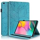 CXTCASE Samsung Galaxy Tab A 10.1 2019 (SM-T510/T515) Case Embossed Tree PU Leather Case Wallet Flip Cover Stand Function Tablet Case for Samsung Galaxy Tab A 10.1 2019 (SM-T510/T515) - Blue