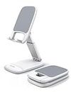 Lamicall Foldable Phone Stand for Desk - Height Adjustable Cell Phone Holder Portable Cellphone Cradle Desktop Dock for iPhone 13 Pro Max Mini, 12 11 XR X 8 7 6 Plus SE, 4-8'' Smartphone - White