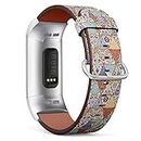 [ Compatible with Fitbit Charge 4 / Charge 3 / Charge 3 SE ] Replacement Leather Watch Wrist Band Strap Bracelet with Stainless Steel Clasp (Colorful Patchwork Vintage Multicolor)