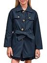 Meikulo Girls Single Breasted Trench Coat Kids Fashion Lapel Belted Outerwear with Pockets 5-14 Years, Navy Blue, 9-10 Years