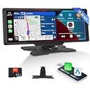 SIXWIN Wireless Carplay & Android Auto Portable Car Radio 10.26 Pulgadas HD Touchscreen Carplay Display Bluetooth Mirror Link Airplay/Siri/Google Assistant/GPS Navigation/FM/AUX/7-32V+ 64G TF Card