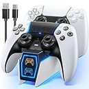 PS5 Controller Charger Compatible with Playstation 5 Edge & Dual Controller, Tokluck PS5 Charging Dock with Charging Cable, PS5 Charger with LED Indicators, White