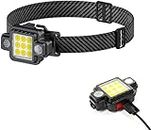 Linist Head Torch Rechargeable, Detachable Super Bright LED Headlamp Headlight with Magnetic 5 Light Modes IPX4 Waterproof COB Light,for Emergency, Running, Hiking,Camping etc