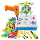 Creative Building Toys Mosaic Drill Set, Power Tools for Kids with Screwdriver Toy, Workshop Games for 3 4 5 6 7 8 Years Boy and Girl, Educational Toy