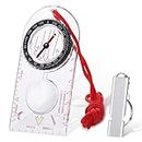 Orientation Compass, Compass and Whistle Hiking Navigation Compass, Portable Compass for Survival Mountaineering, Outdoor Activities and Map Reading with Cord, Multifunctional Explorer Compass