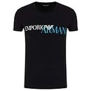 Emporio Armani - Maglietta da Uomo, con Scollo Rotondo, a Maniche Corte, Codice dell’Articolo: 111035 0A516 Nero/Logo blu M
