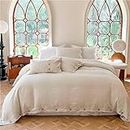 Simple&Opulence 100% Linen Duvet Cover Set 3pcs with Coconut Button Closure Natural French Washed Flax Solid Color Soft Breathable Farmhouse Bedding - Linen, Queen Size