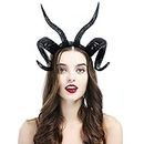 Diadema de cuernos de oveja negra gótica Steampunk Devil Demon Horns para disfraz de Halloween (Talla única, Cuernos)