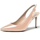 WAYDERNS Women's Beige Buckle Stiletto Slingback 3.5 Inch Patent Solid High Heel Pointed Toe Pumps Shoes Size 7.5 - Zapatos de Vestir para Mujer