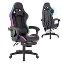 segedom Gaming Chair with Bluetooth Speakers and RGB LED Lights Ergonomic Massage Video Game Chair with Footrest High Back with Lumbar Support Black