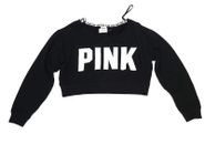 New Victoria's Secret PINK Logo Slouchy Cropped Pullover Sweater Black S - L