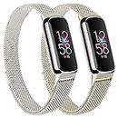 Vancle 2 Pack Metal Bands for Fitbit Luxe Bands Women Men, Milanese Loop Magnetic Stainless Steel Mesh Strap for Fitbit Luxe/Fitbit Luxe Special Edition Fitness Tracker (Starlight+Champagne)
