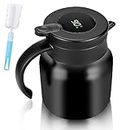 Teapot with Infuser, 800ML Stainless Steel Thermal Carafe Vacuum Coffee Pot with Temperature Display and Cleaning Brush, Tea Pot for Coffee, Tea, Beverage (Black) - BPA Free
