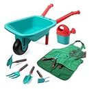 CUTE STONE Kids Gardening Tool Set, Garden Toys with Wheelbarrow, Watering Can, Gardening Gloves, Hand Rake, Shovel, Trowel, Double Hoe, Apron with Pockets, Outdoor Indoor Toys Gift for Boys Girls