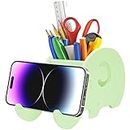 Pencil Holder with Phone Stand, Cute Elephant Office Supplies Desk Organizer, Desk Decoration Multifunctional Stationery Box for Christmas Holiday New Year Gifts, Great for Kids Women Coworkers(Green)