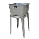 BACKYARD EXPRESSIONS PATIO · HOME · GARDEN 914889 Metal Beverage Tub Cooler with Stand, Planter, Washbin-Rustic Grey-Backyard Expressions