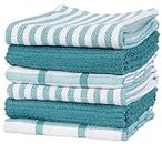 Flat Weave Tea Kitchen Towels - Set of 6 Towels 18 x 28 Inches - 4 Flat Weave Towels for Cooking & Drying Dishes, 2 Tea Towels for Spills & Kitchen Messes (Teal)