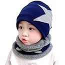 MOMISY Kids Winter Hat and Scarf Set, 2Pcs Warm Knit Beanie Cap and Scarf for 5-10 Years Old (Navy Blue)