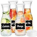 Kingrol 4 Pack Glass Pitchers, 34 Ounces/1 Liter Narrow Neck Glass Carafes for Water, Juicing, Iced Tea, Beverage, Wine, Mimosa Bar Supplies