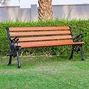 BRISHI 3 Seater Cast Iron FRP Garden Bench for Indoor & Outdoor Park/Patio/Living Room/Terrace/Balcony (Black+ Wooden Texture)