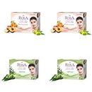 Rosa Transparent Soap Combo of 2 Neem And 2 Peach & Olive | For Men & Women | For All skin I Natural ingredients I Bathing Bar I For soft and smooth skin | Pack of 4 | Each 100g