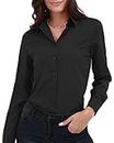 Gemolly Women's Basic Button Down Shirts Long Sleeve Plus Size Simple Cotton Stretch Formal Casual Shirt Blouse Black M
