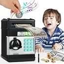 OUSCENE Piggy Bank Boalord for Boys Girls, Electronic ATM Password Piggy Bank Cash Coin Can Auto Scroll Paper Money Saving Box(Black)
