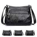 ACNCN Soft PU Leather Crossbody Shoulder Bag, Stylish Women's Multi-Pocket Messenger Handbag(Style 3- Black)