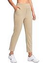 YYV Women's Golf Pants Stretch Work Ankle Pants High Waist Dress Pants with Pockets for Yoga Business Travel Casual, Khaki, Large