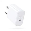 Mizi 40W USB C Wall Charger - Dual Port Fast Charger, PD 3.0 USB-C Power Delivery Adapter for iPhone 15 / iPhone 14 / iPhone 13 / iPhone 12 / iPhone 11 Series/Google Pixel/iPad/Galaxy - White