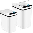 2Pack Automatic Bathroom Trash Can, 3.1Gallon & 4.7 Gallon Touchless Motion Sensor Small Garbage Can with Lid Smart Electric Narrow Waterproof Garbage Bin for Bedroom Office Kitchen (White)