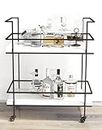 CB Home Vintagia 2-Tier Rolling Serving Bar Cart Black Frame and White Scratch and Spill Resistant Hight Pressure Laminated (HPL) Shelves 29" W x 19" D x 34" H (CB7447-MBDW)