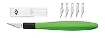 Wedo 7852199 Cúter bisturí Comfortline (con empuñadura blanda, incluye 5 cuchillas de recambio y capuchón protector) manzana verde/negro