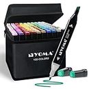 Y YOMA 100 Colors Alcohol Markers Dual Tip Markers Art Markers Set, Unique Colors (1 Marker Case) Alcohol-based Ink, Fine & Chisel, Black Penholder