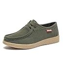 TRULAND Leather Oxford Shoes for Women - Suede Lace Up Moc Toe Low Platform Flat Wallabees Shoes, Olive Green, 6.5