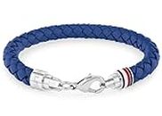 Tommy Hilfiger Men's Jewelry Bracelet, Braided Blue Leather, Lobster Closure, Casual Wear, (Model:2790548), Standard, Stainless Steel, no gemstone